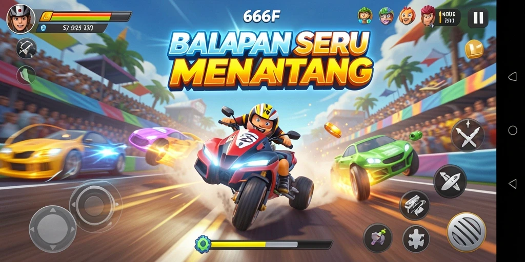 Gameplay balapan seru di 666F yang penuh aksi.