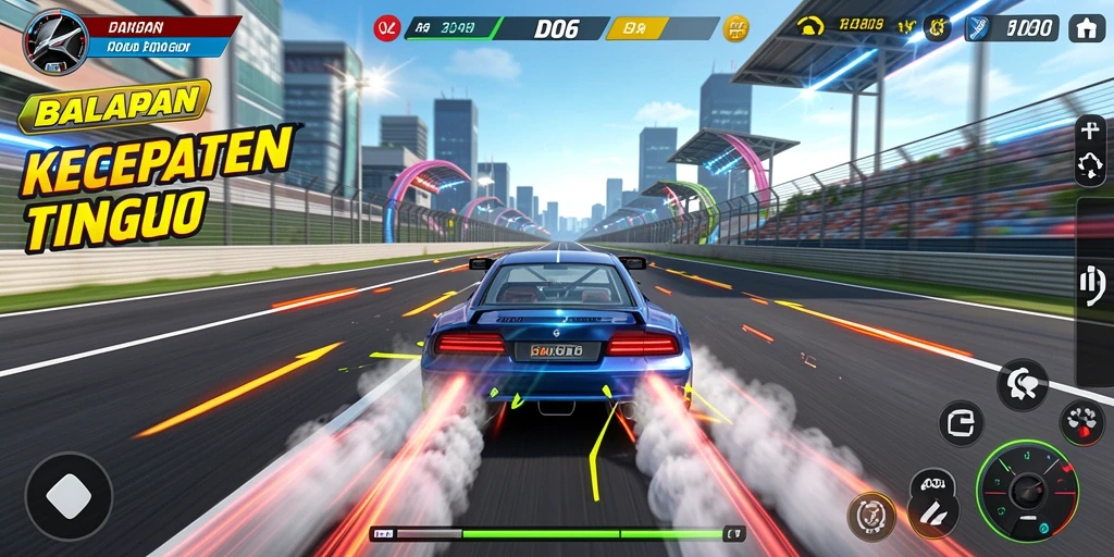 Gameplay D06 yang mendebarkan dan penuh aksi balapan.