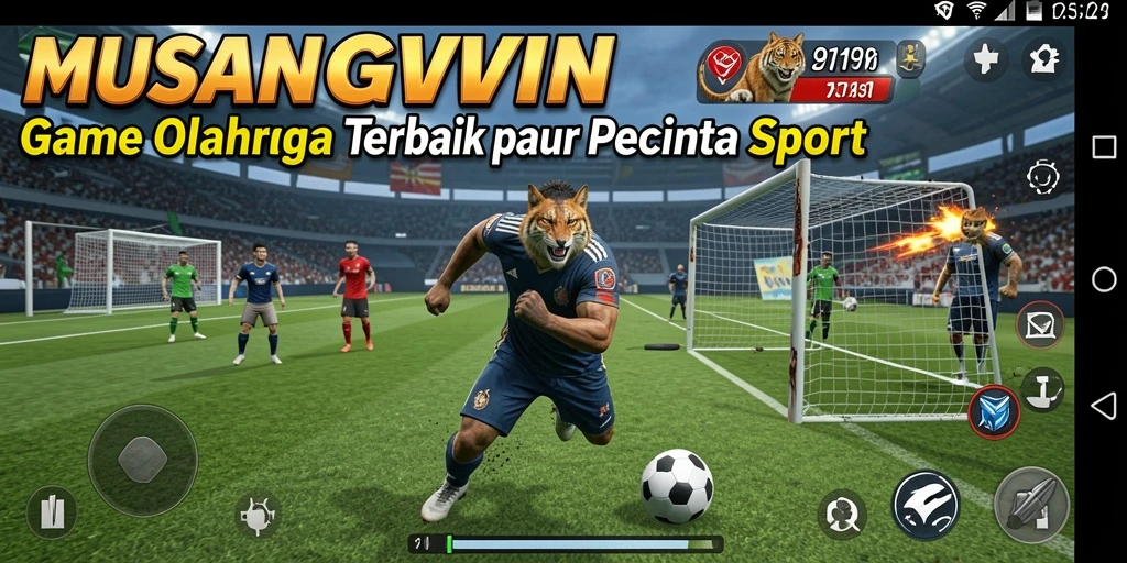 Tampilan gameplay seru dalam MUSANGWIN yang menampilkan aksi di lapangan.