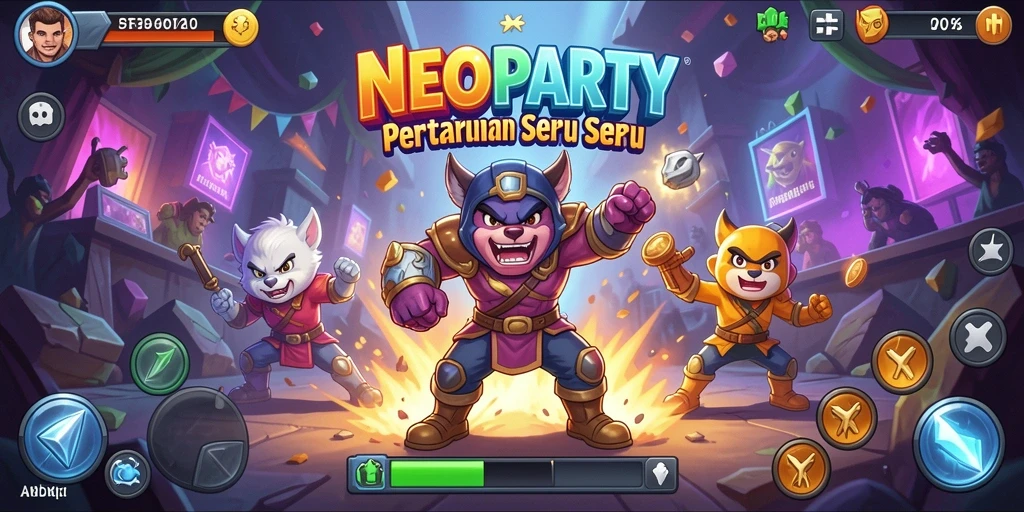 Screenshot gameplay NEOPARTY menampilkan aksi pertarungan yang mendebarkan.