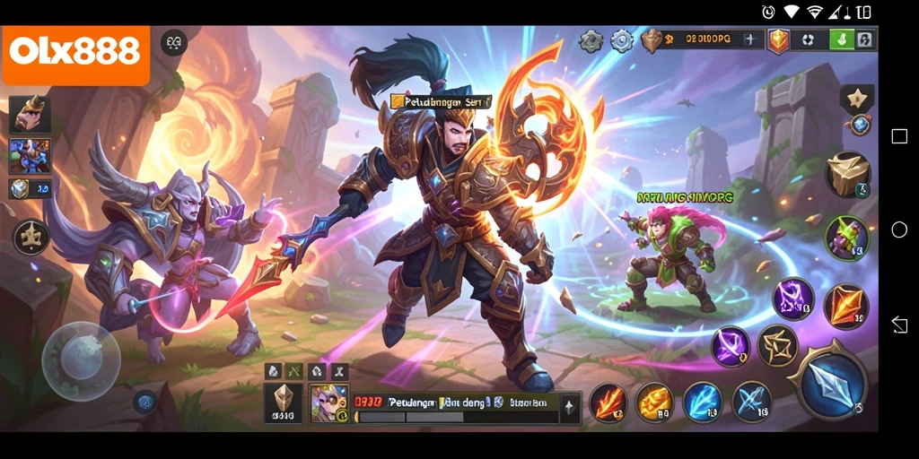 Screenshot utama OLX888 menampilkan aksi mendebarkan dalam permainan MMORPG.