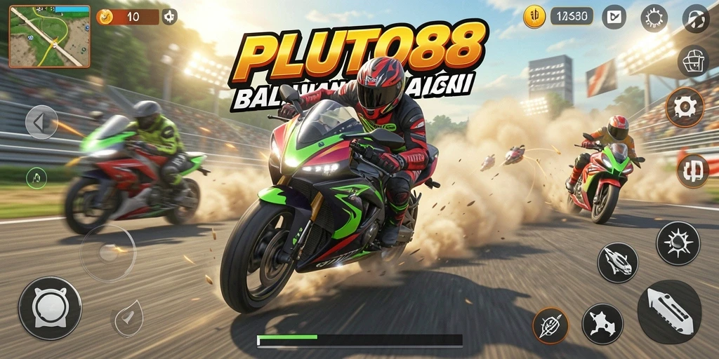 Tangkapan layar PLUTO88 menampilkan aksi balapan yang mendebarkan.