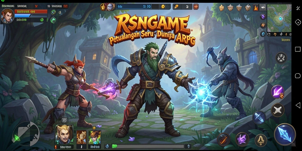 Tangkapan layar gameplay RSNGAME menampilkan pertarungan seru di dunia fantasi.