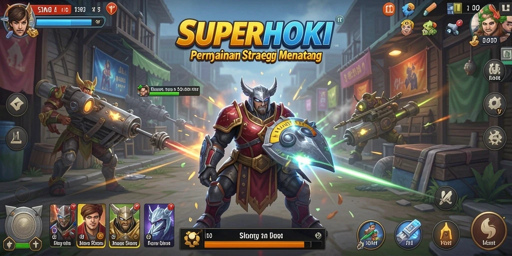 Screenshot gameplay SUPERHOKI menampilkan aksi pertempuran yang mendebarkan.